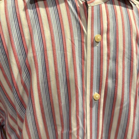 Neiman Marcus red/shades of blue stripe button down shirt. Large. - Picture 3 of 8